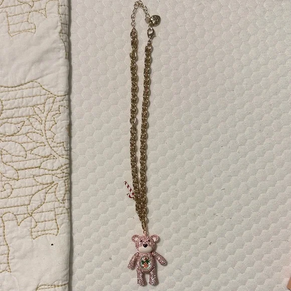 BETSEY JOHNSON Pink Crystal Bear Pendant Necklace - Picture 2 of 3